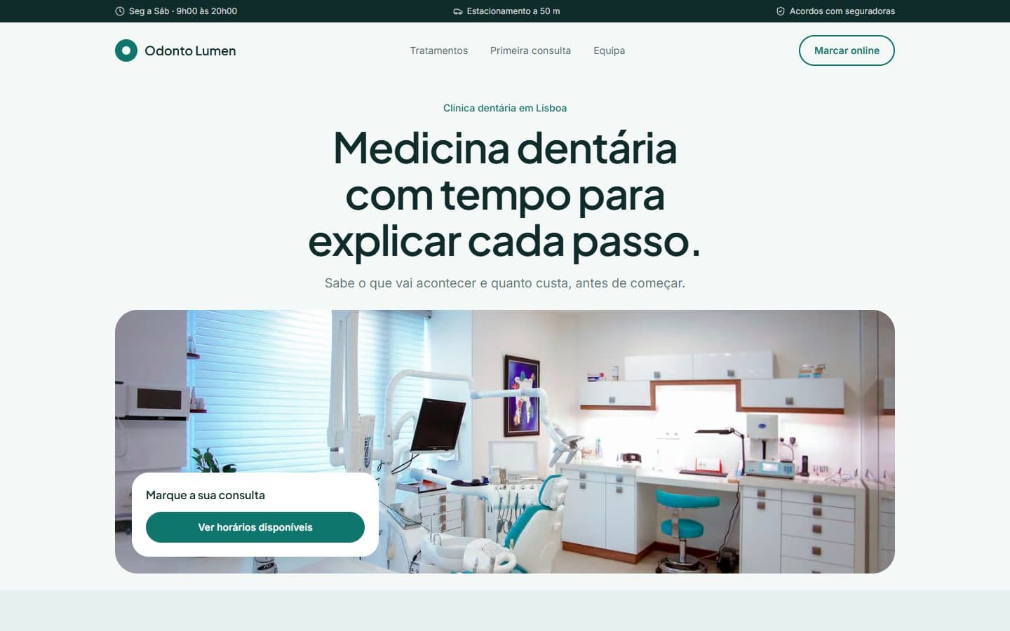 Página inicial do exemplo Clínica dentária